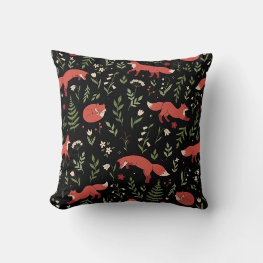 Bosvos Fox Botanisch Patroon Kussen (Voorkant)