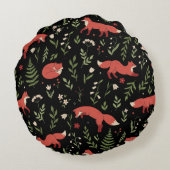 Bosvos Fox Botanisch Patroon Rond Kussen (Achterkant)