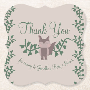 Bosvos Greenery Baby Shower Rustiek  Kartonnen Onderzetters