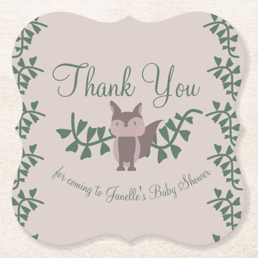 Bosvos Greenery Baby Shower Rustiek  Kartonnen Onderzetters (Voorkant)