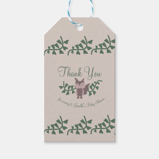 Bosvos Groene Baby Shower Rustiek Cadeaulabel (Voorkant)