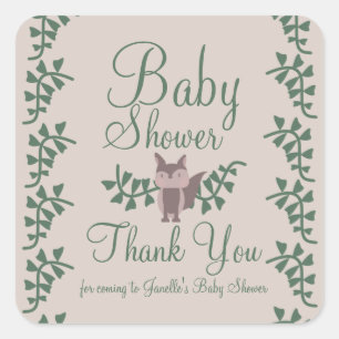 Bosvos Groene Baby Shower Rustiek Vierkante Sticker