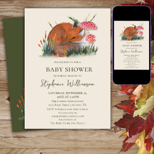 Bosvos Herfst Baby Shower   Cottage Core  Kaart