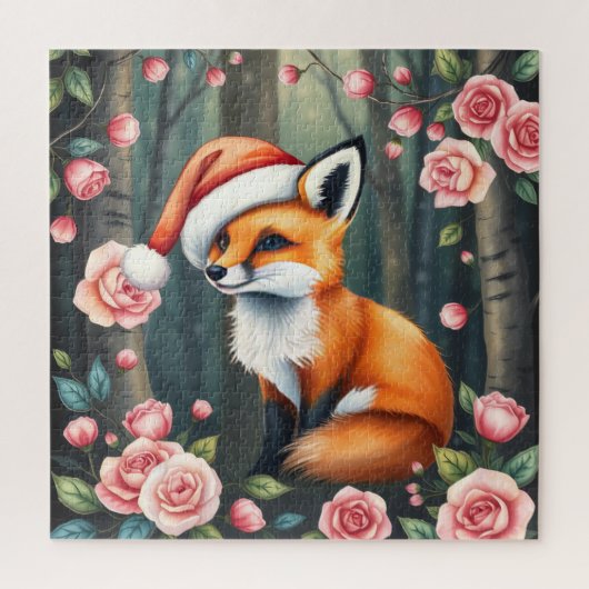 Bosvos in kerstmuts legpuzzel (Verticaal)