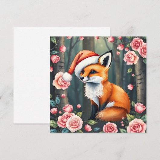 Bosvos in kerstmuts vakantiekaart feestdagenkaart (Voorkant / Achterkant)