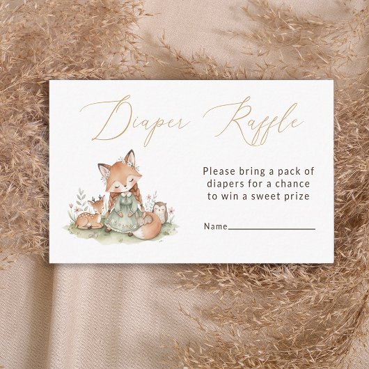 Bosvos meisje babyshower luier raffle kaart