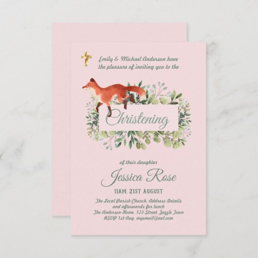 Bosvos Meisjes Doop Uitnodiging Doopplechtigheid (Voorkant / Achterkant)