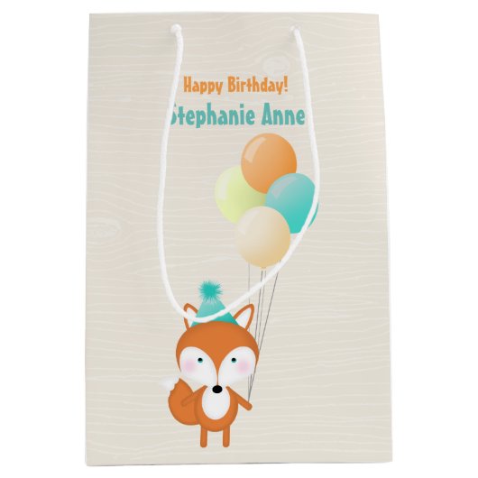 Bosvos met ballonnen medium cadeauzakje (Voorkant)