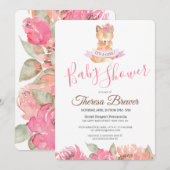 Bosvos Roze Waterverf Bloemen Baby Shower Kaart (Voorkant / Achterkant)