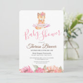 Bosvos Roze Waterverf Bloemen Baby Shower Kaart (Staand voorkant)