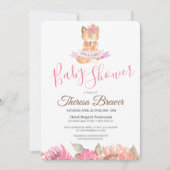Bosvos Roze Waterverf Bloemen Baby Shower Kaart (Voorkant)