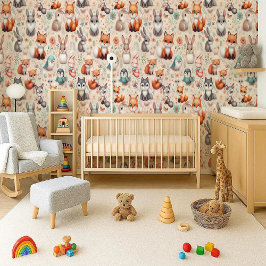 Bosvos Vos Konijn Aquarel Kinderkamer Behang