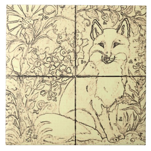  bosvossen Fox Tan beige bruine vogeldruiven Tegeltje (Voorkant)