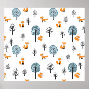 Bosvossen:  witte achtergrond poster