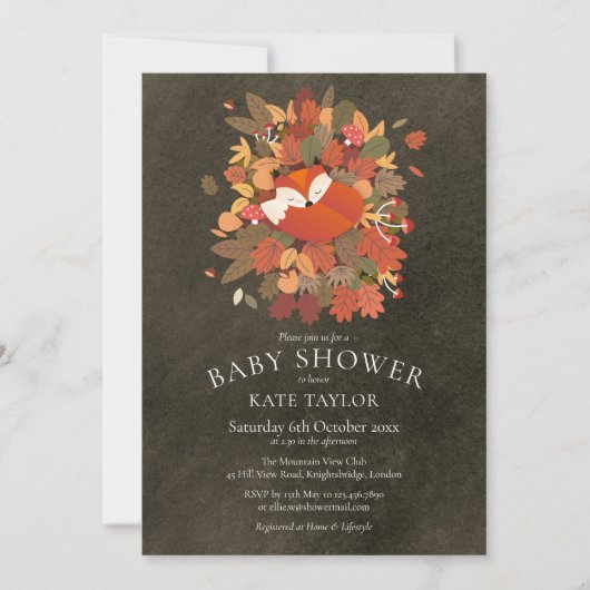 Bosvoswelp Baby Shower Schoolbord Kaart (Voorkant)