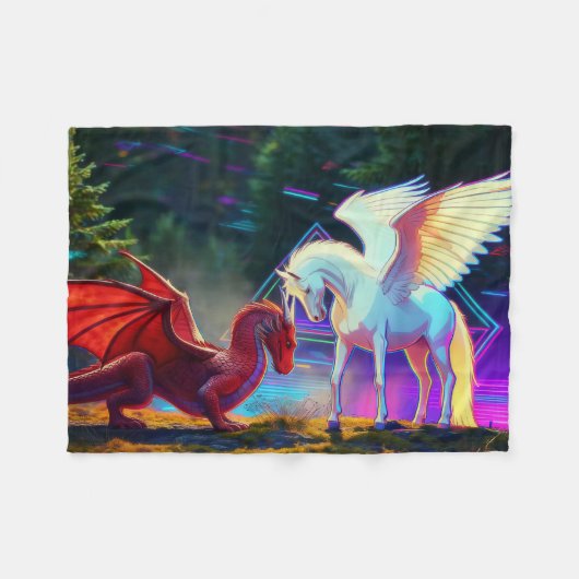 Bosvrienden - Jonge Draak en Jonge Pegasus Fleece Deken (Voorkant (Horizontaal))