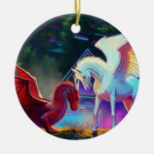 Bosvrienden - Jonge Draak en Jonge Pegasus Keramisch Ornament