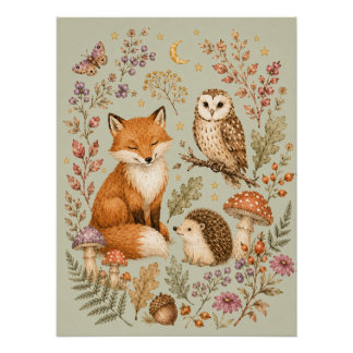 Bosvrienden Vos, Uil en Egel Poster