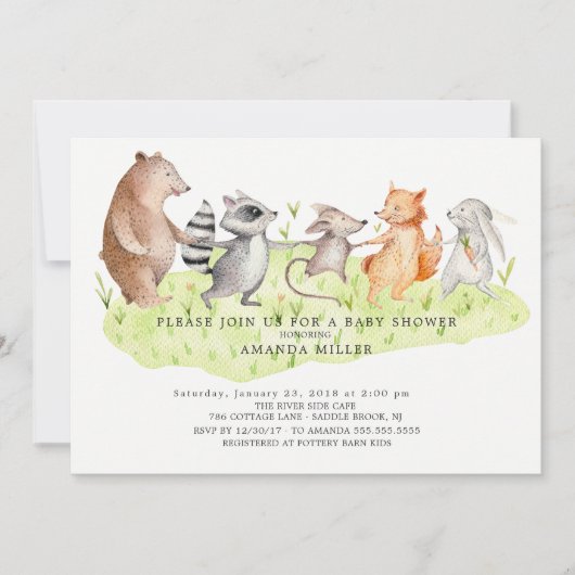 Bosvrienden Woodland Baby Shower Uitnodiging (Voorkant)