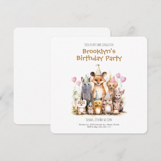 Bosvriendschappelijke Kaart Birthday Party Invitat (Voorkant / Achterkant)