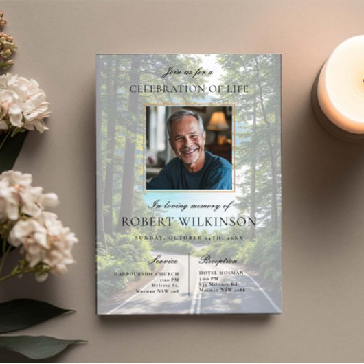 Bosweg viering van het leven Begrafenis Foto Kaart