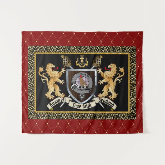 Boswell Clan Badge & Motto w/Lions Wandkleed (Voorkant (horizontaal))