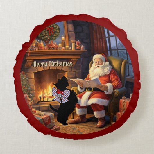 Boswell Scottie Dog & Santa Gepersonaliseerde Kers Rond Kussen (Voorkant)
