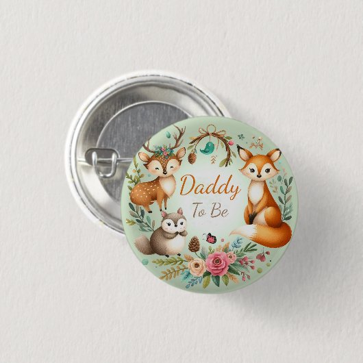 Boswezens | Daddy to be Woodland Whimsy Ronde Button 3,2 Cm (Voorkant /achterkant)