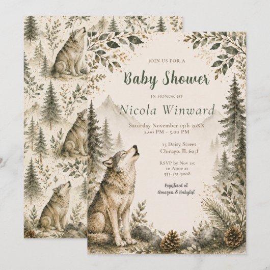 Boswolf Baby Shower Kaart (Voorkant / Achterkant)