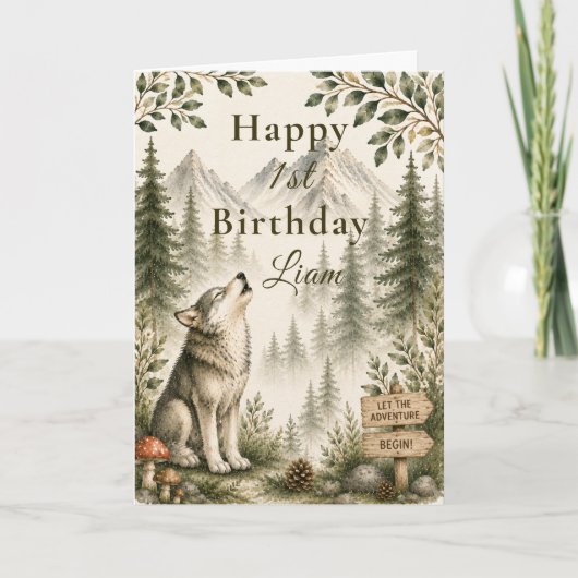 Boswolf Eerste Verjaardag Kaart (Voorkant)