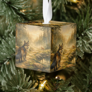 Boswolf   Schilderachtige houten kubusornament Decoratie