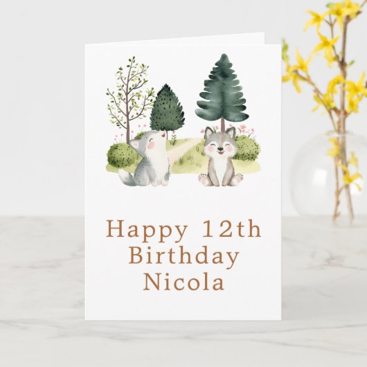 Boswolf Verjaardagskaart Kaart (Gele Bloem)