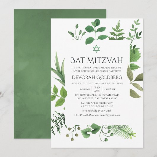 Boswoud groen Bar Mitswa Kaart (Voorkant / Achterkant)
