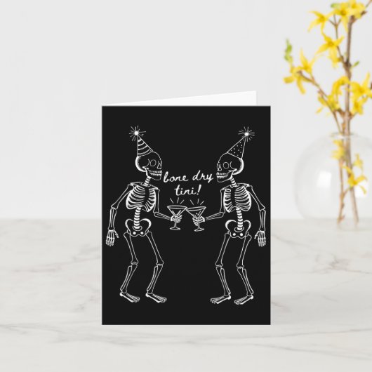 Bot Droge Tini Skelet Drinkende Martini Staart Hal Kaart (Gele Bloem)