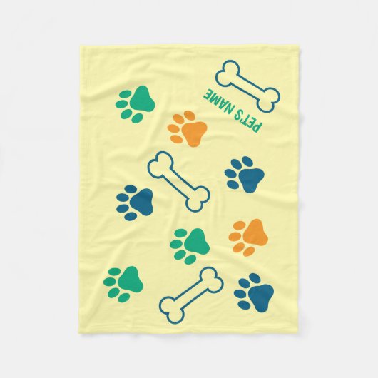 Bot en Pawprint Gepersonaliseerde Hondendekens Fleece Deken (Voorkant)