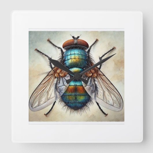 Bot fly 160724IREF215 - Watercolor Vierkante Klok (Voorkant)