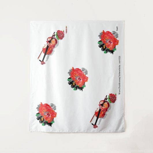 Bot: HAWAÏAN RED HIBISCUS MET VIOLIN Wandkleed (Voorkant)