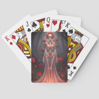 Bot meisje met een trouwjurk in een bos  pokerkaarten