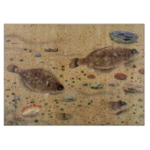 Bot, of Platvis, Antieke Mariene Oceaanleven Snijplank