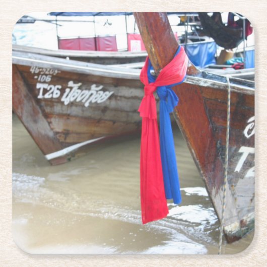 Bot op de strand | Phi Phi-eilanden, Thailand Kartonnen Onderzetters (Voorkant)