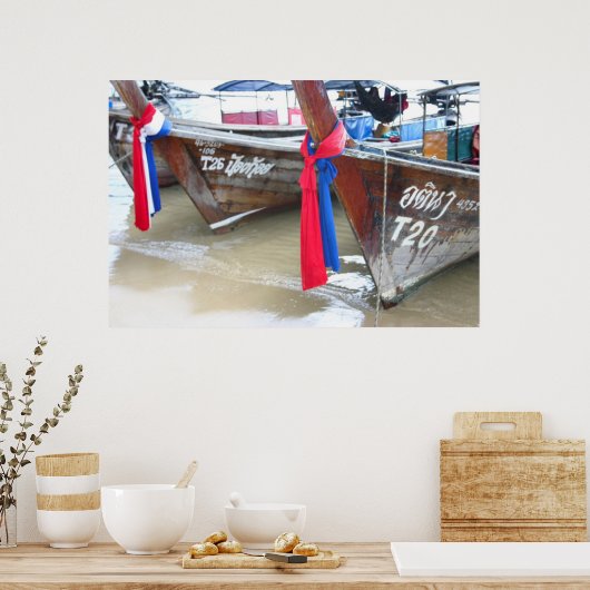 Bot op de strand | Phi Phi-eilanden, Thailand Poster (Keuken)