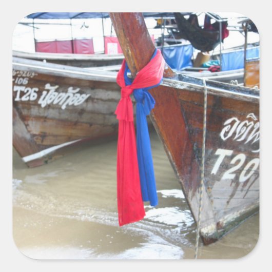 Bot op de strand | Phi Phi-eilanden, Thailand Vierkante Sticker (Voorkant)