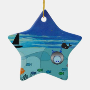 Bot, walvis, duiker, visoceaanscène keramisch ornament