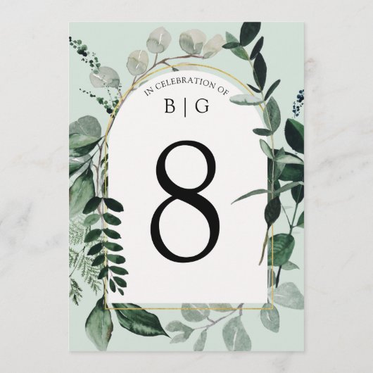 Botanic Greenery sage green bruiloft table number Menu (Achterkant)