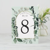 Botanic Greenery sage green bruiloft table number Menu (Staand voorkant)