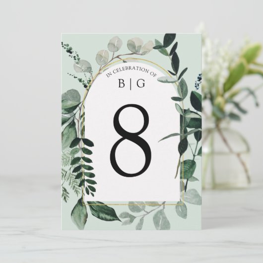 Botanic Greenery sage green bruiloft table number Menu (Staand voorkant)