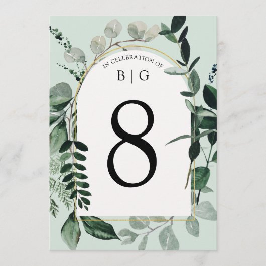 Botanic Greenery sage green bruiloft table number Menu (Voorkant)