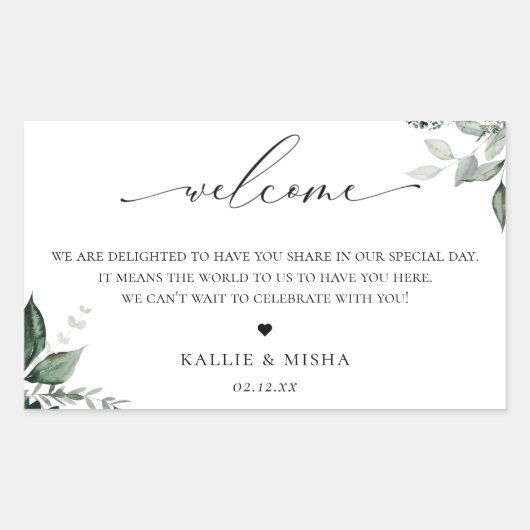 Botanic Greenery Wedding Guest Welcome Bag Rechthoekige Sticker (Voorkant)