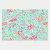 Botanic Japanese Flower Pattern Turquoise Inpakpapier Vel (Voorkant)