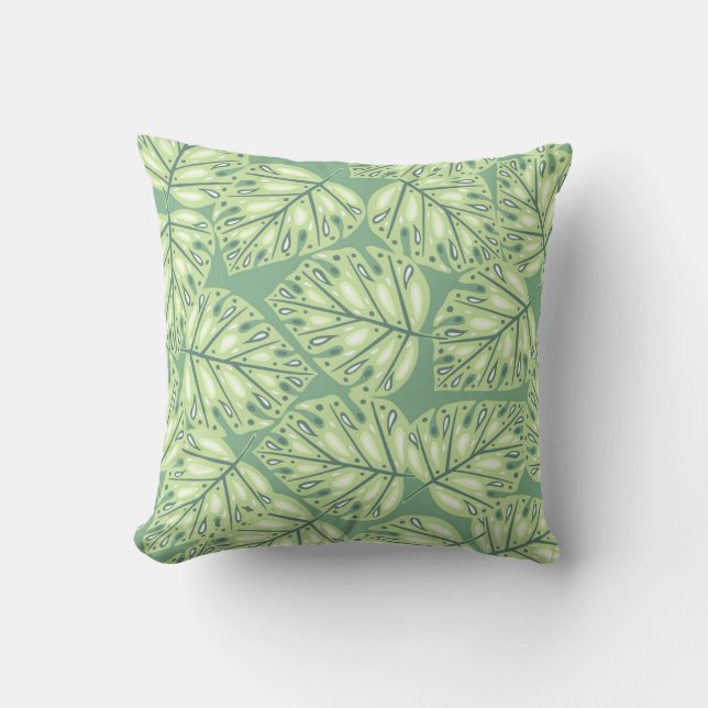 Botanic jungle seamless pattern in pastel green co kussen (Voorkant)